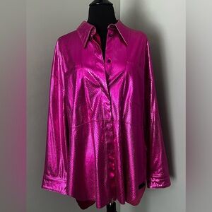 MSGM Metallic Fuchsia Textured Button-Up Shirt Sz 42